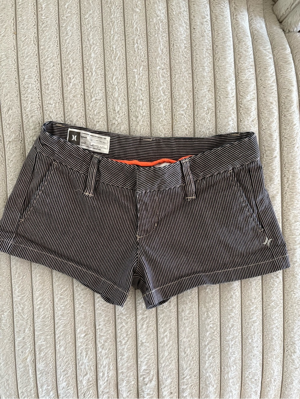 Hurley Black Pinstripe Juniors Shorts with Orange Accent